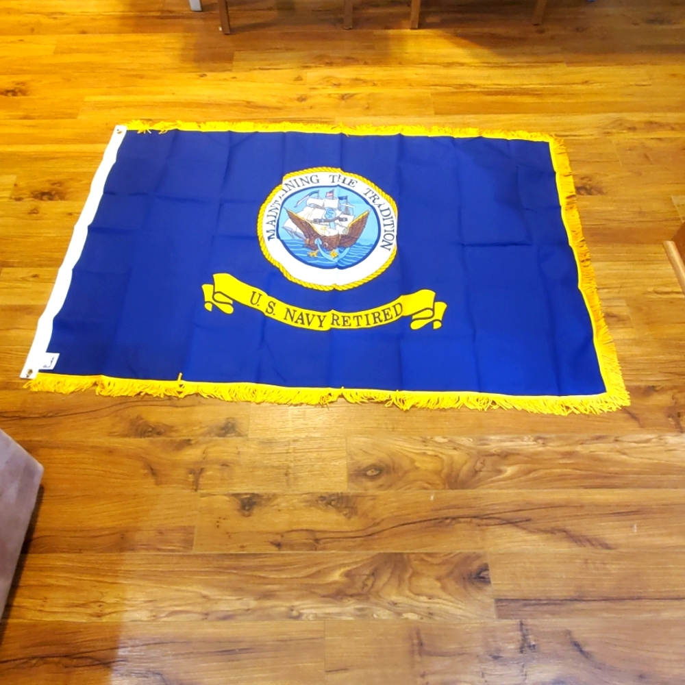Navy Retired Flag with Gold Fringe US Navy